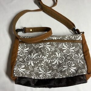Myra Bag Brown and Gray Crossbody with Floral Pattern